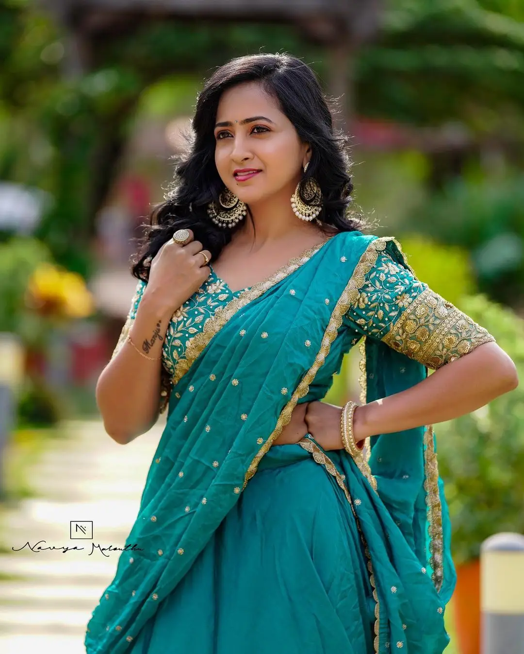 Lasya Manjunath Wearing Blue Designer Lehenga Choli